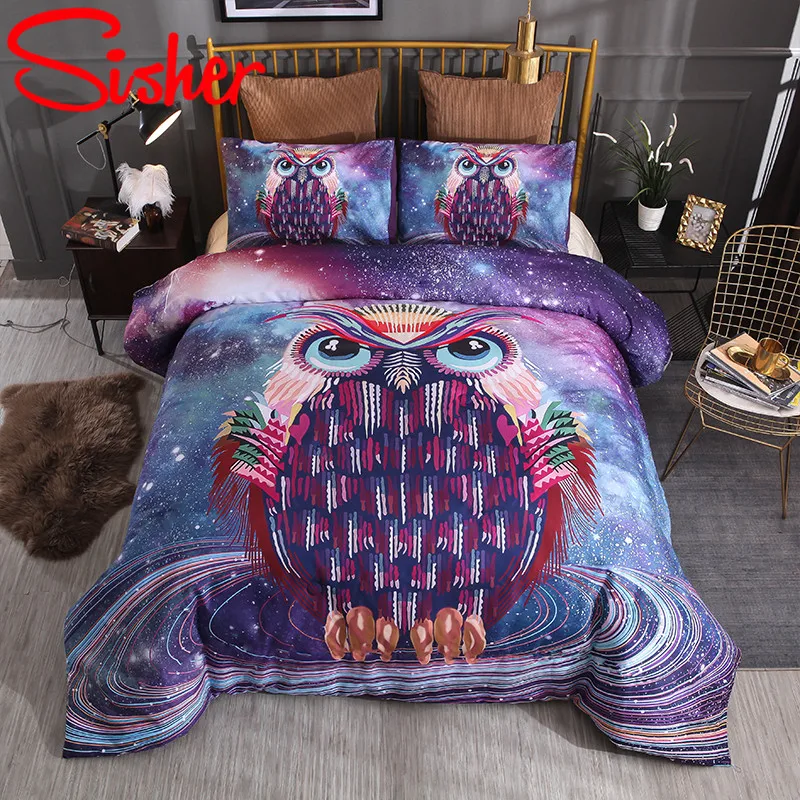 Sisher 3d Cat Duvet Cover Set Starry Owl Print Bedding Sets Wolf