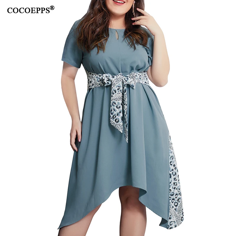 

2019 Summer Plus Size Dress Woman Leopard Print Sexy Dress Patchwork Vintage Dress Asymmetrical Fashion Party Dress Vestidos