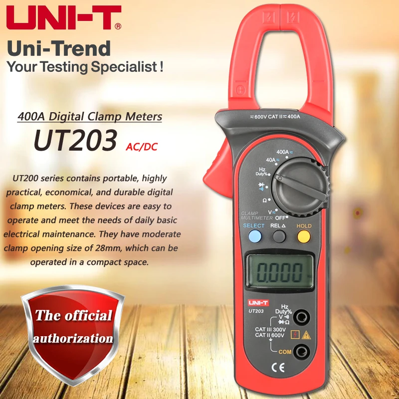 UNI T UT203 400A AC DC Digital Clamp Meter Resistance / Frequency Test Duty Cycle Relative