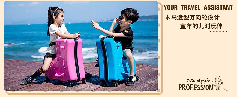 ZYJ Kids Riding Trojanl Luggage Hot Boys Girls Travel Trolley Alloy Children Sitting Rolling Luggage Suitcase Spinner Wheels (2)