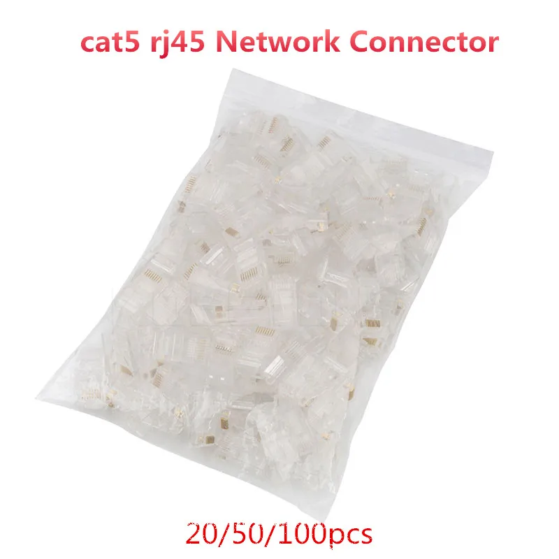 

Cat5 RJ45 Connector Cat5E 8P8C Modular Ethernet Cable Head Plug Gold-plated Cat 5 Crimp Network RJ 45 Connector Wholesales