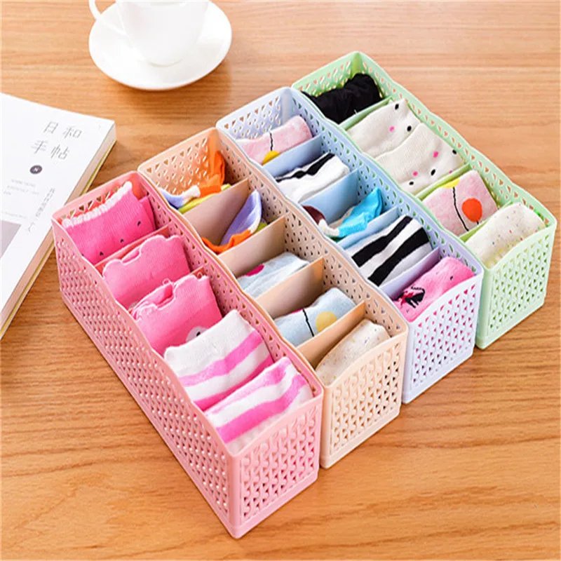 

5 Grids Makeup Storage Box Desk Wardrobe Container Plastic Storage Box For Socks Underwear Organizer Tie Bra Drawer Closet Bin