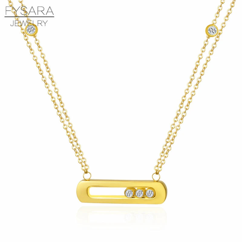 FYSARA, роскошная фирма, поворотная, скользящая, 3 CZ кристаллы циркония, короткое ожерелье для женщин, роскошная, любовь, цепочка, ожерелье из нержавеющей стали - Окраска металла: Gold Necklace