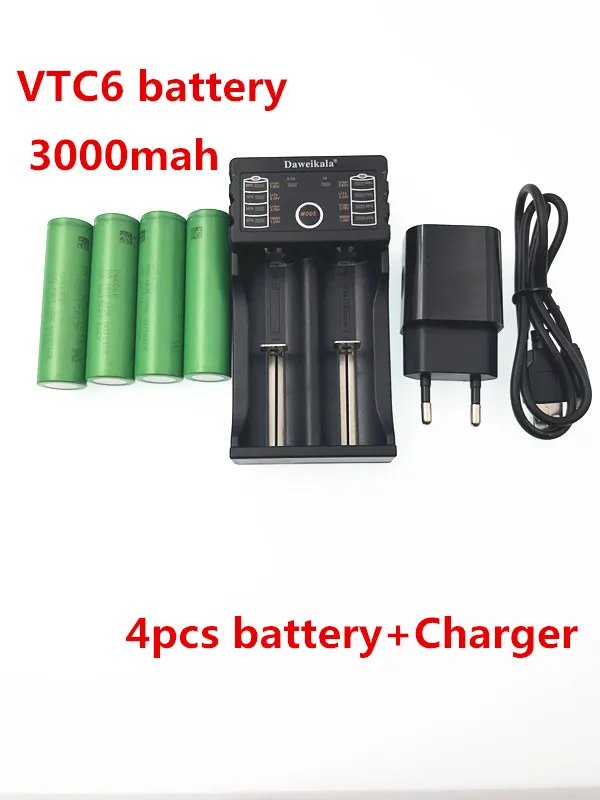 

4pcs 100% original 3.7 V 3000 MAH Li ion rechargeable 18650 battery for SONY akku to us18650 vtc6 battery +1pcs Battery charger