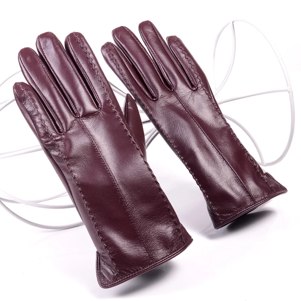 Женские зимние теплые перчатки из натуральной кожи с толстой подкладкой для сенсорного экрана, изящные перчатки
