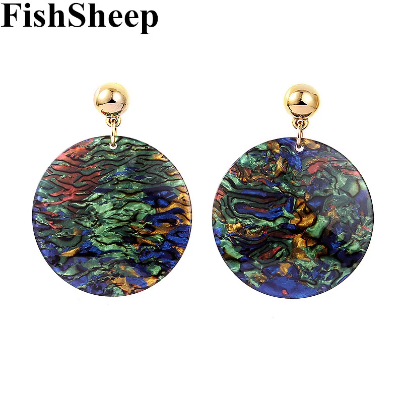 

FishSheep Resin Acrylic Round Pendant Dangle Earrings For Women Geometric Big Circle Colorful Statement Earrings Brincos Jewelry