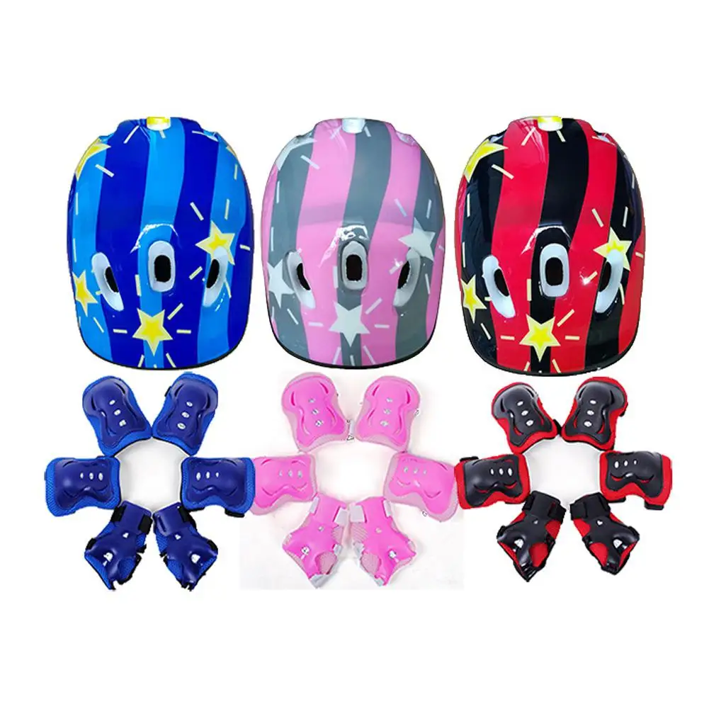 7PCS Children Kids Bicycle Helmet Elbow Knee Pad Wrist Support On For Roller Skating Bike Outdoor Sports Helmet Safety Protector