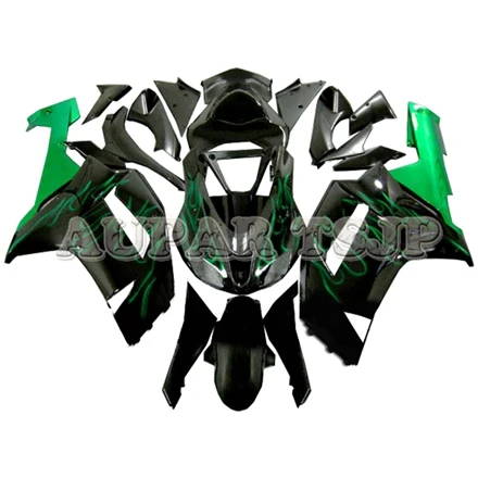 Мотоцикл Полный обтекатели для Кавасаки Ninja 2007 2008 ZX6R 07 08 ABS пластиковая система впрыска Кузов черный с зеленым пламенем - Цвет: No Seat Cowl