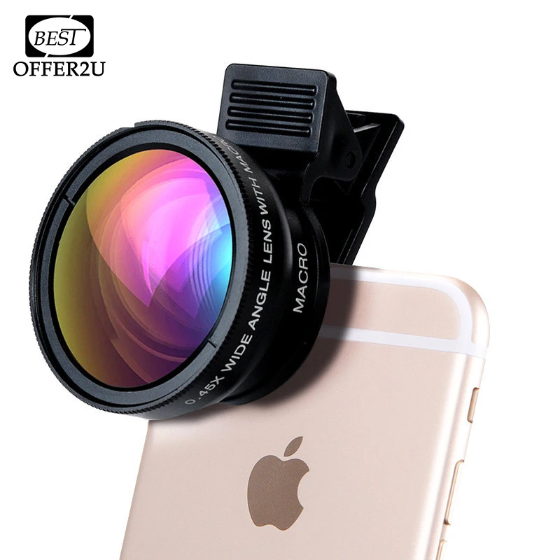 

Professional HD Phone Camera Lenses 0.45X Wide Angle 12.5X Macro Lens With Clips 2in1 Kit For iphone 4 4s 5 5s 5c SE 6 6s 7 Plus