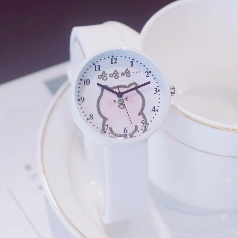 

Lovely Candy Cartoon Pig Pattern Design Women Casual Watches Silicone Colorful Ladies Leisure Wristwatch Student Girls Hours