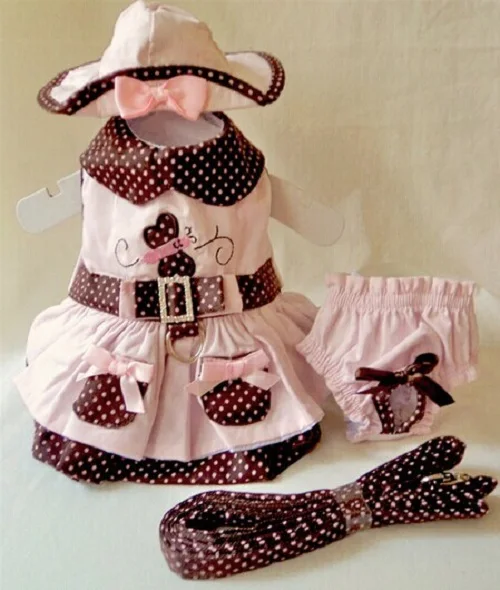 S15_New_design_XS_XL_Pet_dresses_Set_Dog_Puppy_Cats_Dress_Harness_Leash_Collar_Hat Headwear_Physiological_Sanitary_Panty_2