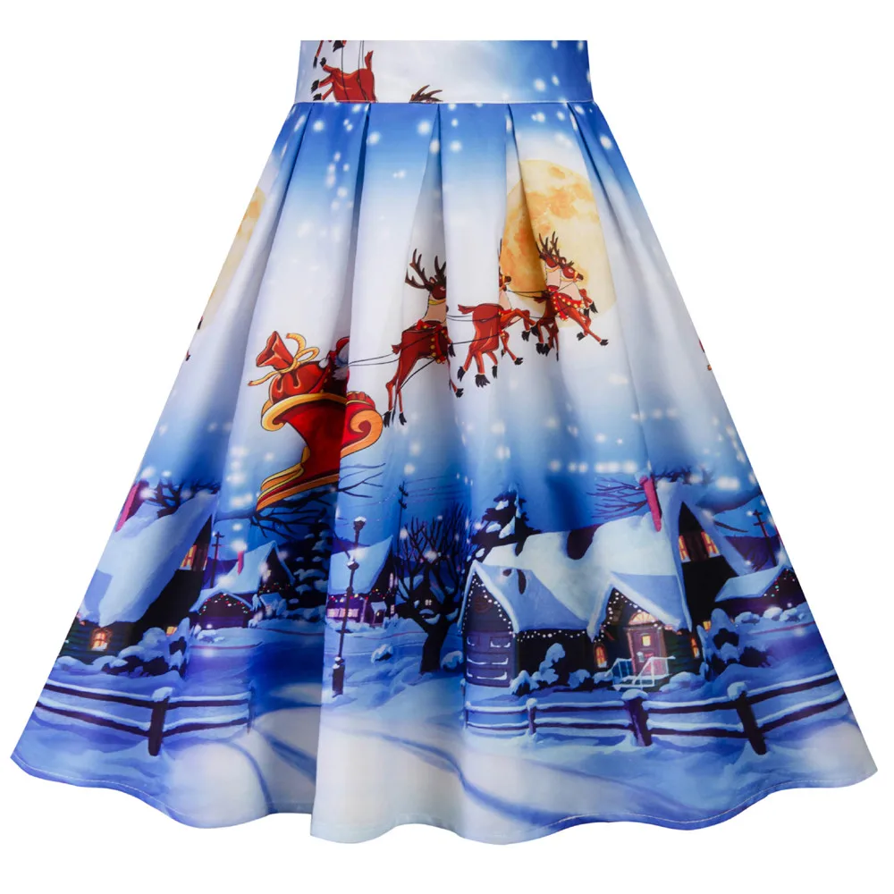 

JAYCOSIN Women Vintage A-line Christmas High Waist Print Pleated Flared Gown Midi Skirts fashion party Princess Skirt hot May 20