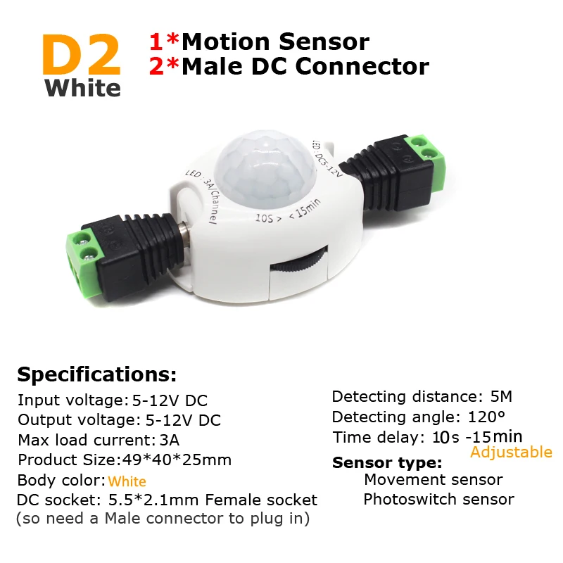 Motion Sensor Light Switch 5V 12V PIR Motion Sensor DC Movement Detector Activated Timer Automatic Switch ON OFF for LED Strip - Цвет: Sensor 2 Green DC