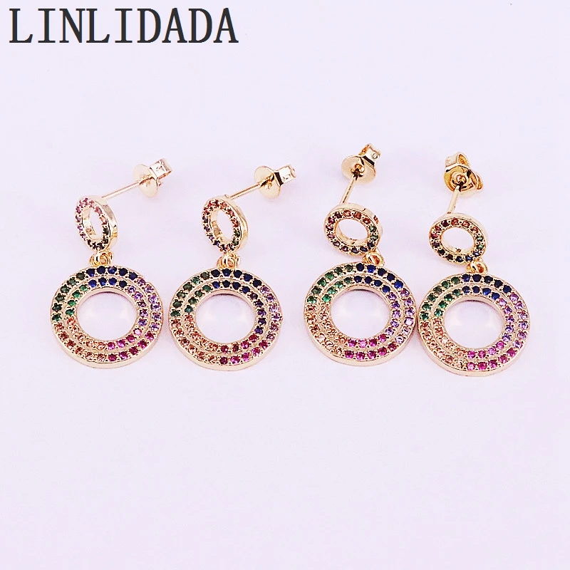 

5Pair Gold Filled Colorful Zirconia round shaped Earrings Elegant CZ Fashion Women Dangle Earring Jewelry Gifts