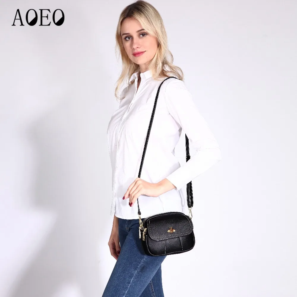 AOEO crossbody حقائب للنساء جلد طبيعي 100% ريال السيدات الفاخرة حقيبة يد صغيرة سيدة بنات الكتف حقيبة ساعي الإناث