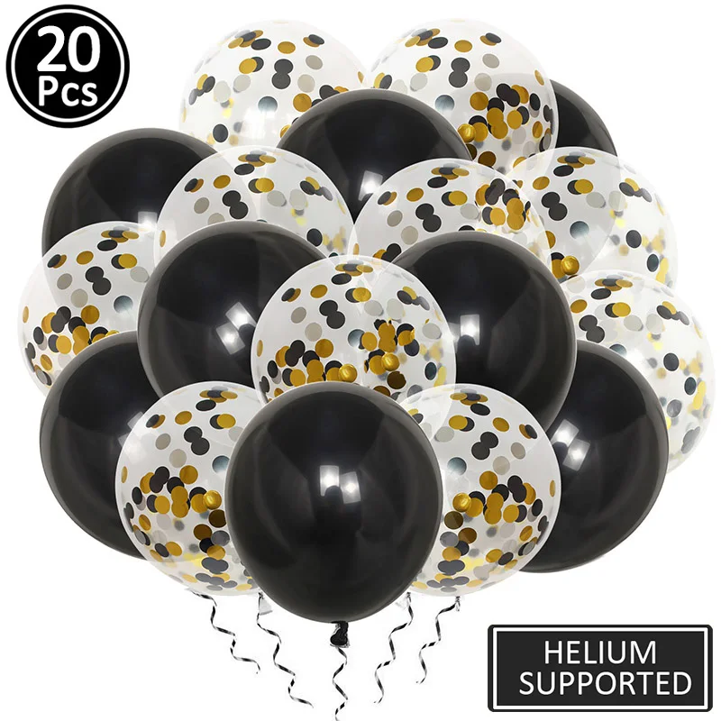 gold black black 20 шт 12 дюймов латексные конфетти Воздушные шары Декорации с днем рождения Дети Взрослые его мальчик девочка Свадьба партии поставки Babyshower - Цвет: gold black black