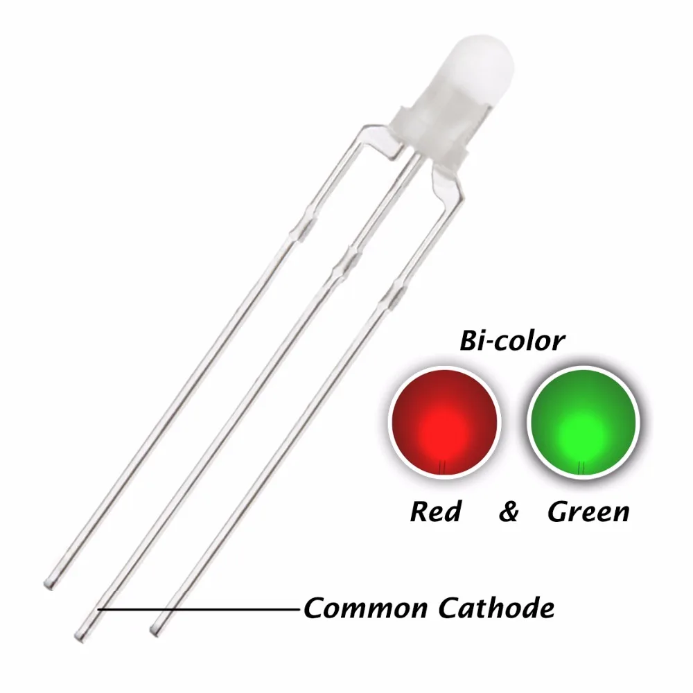 CHANZON 100 шт. светодиодный 3 мм Рассеянный общий катод зеленый и красный 3 Pin Круглый 3 мм двухцветный светодиодный светильник