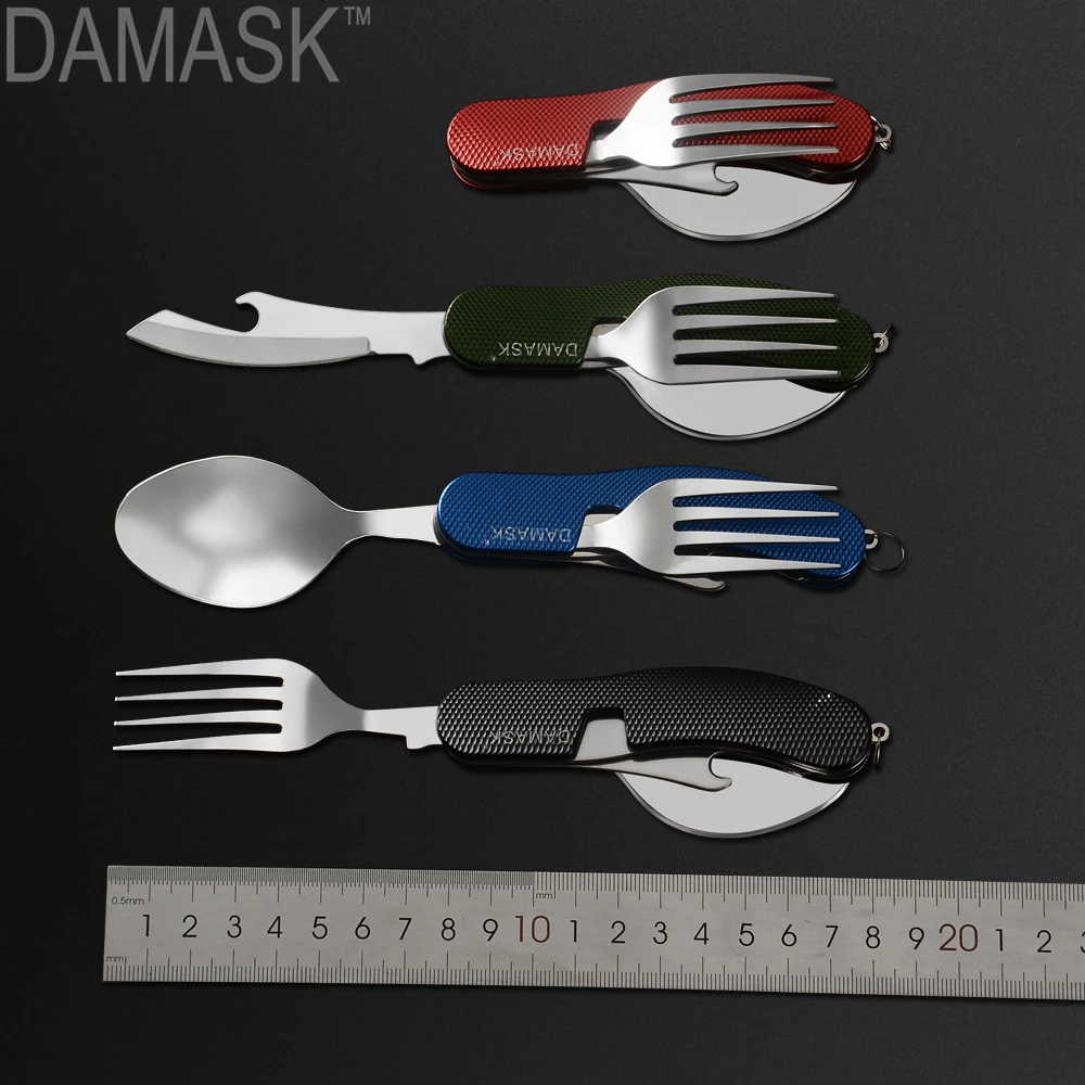 

Damask Brand 3 in 1 Multifunction Pocket Knife Outdoor Camping Picnic Spoon Knife Fork Camping Tableware EDC Tools 2018 New