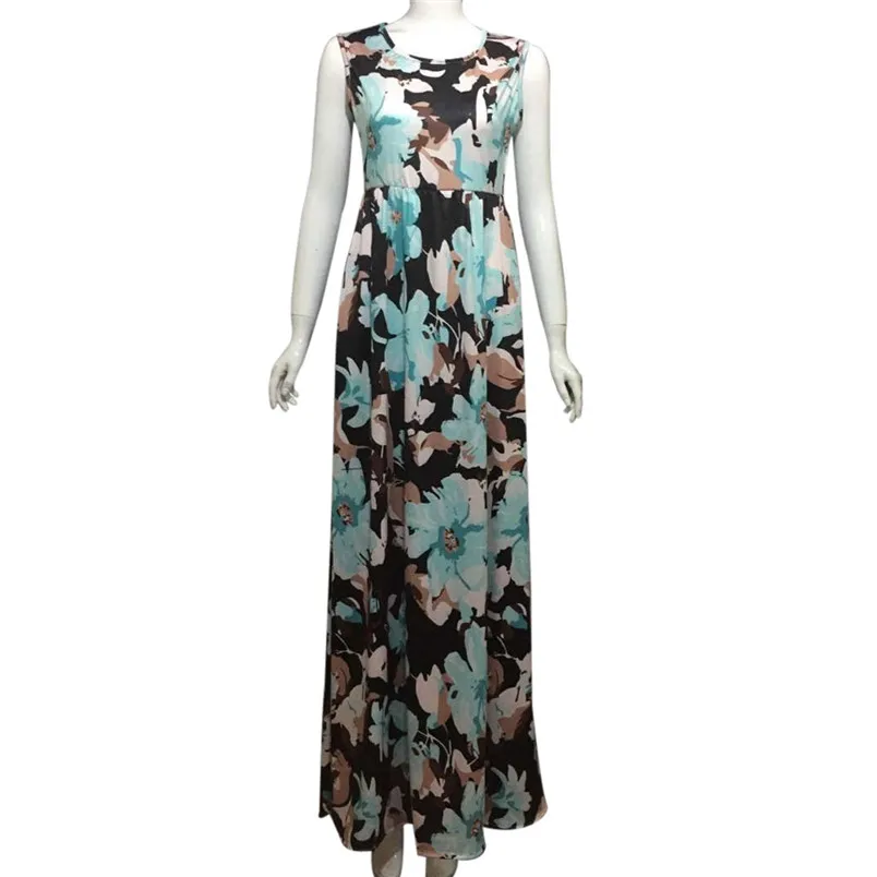 maxi dresses summer for women of sleeveless and floor-length flower printed dress long summer sexy beach dropshipping 40AT204