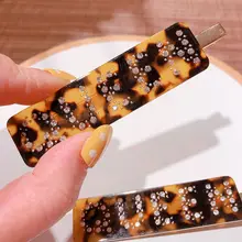 Заколки для волос со стразами и забавными буквами, заколки для волос, заколки для конского хвоста, женские прямоугольные ацетатные леопардовые заколки-утконосы с блестками