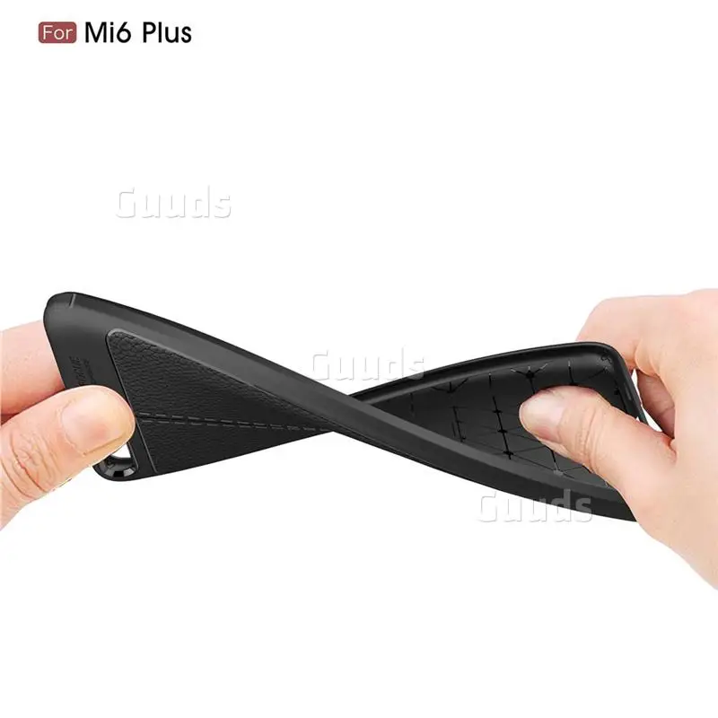Luxury Auto Focus Litchi Texture Silicone TPU Back Cover for Xiaomi Mi 6 Plus - Black