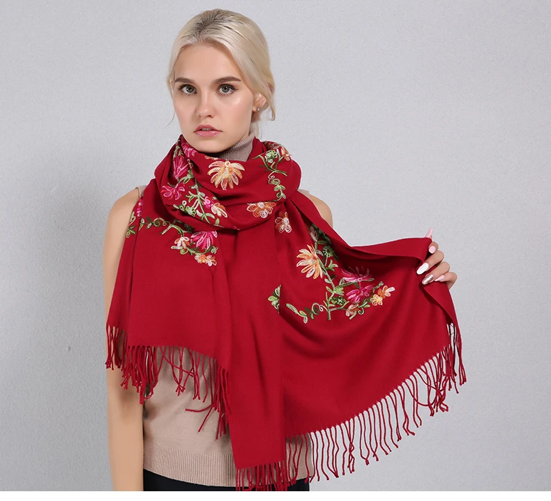 Sparsil, женские зимние кашемировые шарфы с вышитыми цветами и кисточками, шали, длинные, большие размеры, 200*70 см, женские шали из пашмины, элегантный шарф