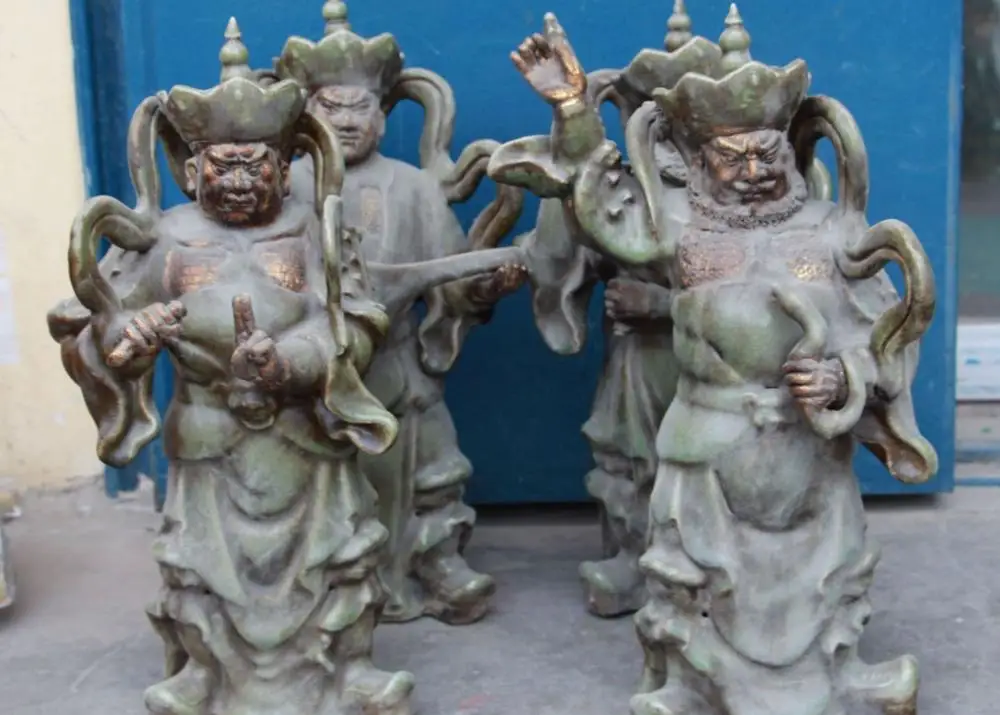 

18" Old Porcelain Gild myth Four Heavenly Kings warrior God Immortal Statue Set