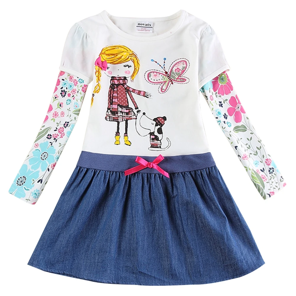 

Girl long sleeve dress spring autumn cotton embroidered girl figure figure child wearing denim hem dress H5926