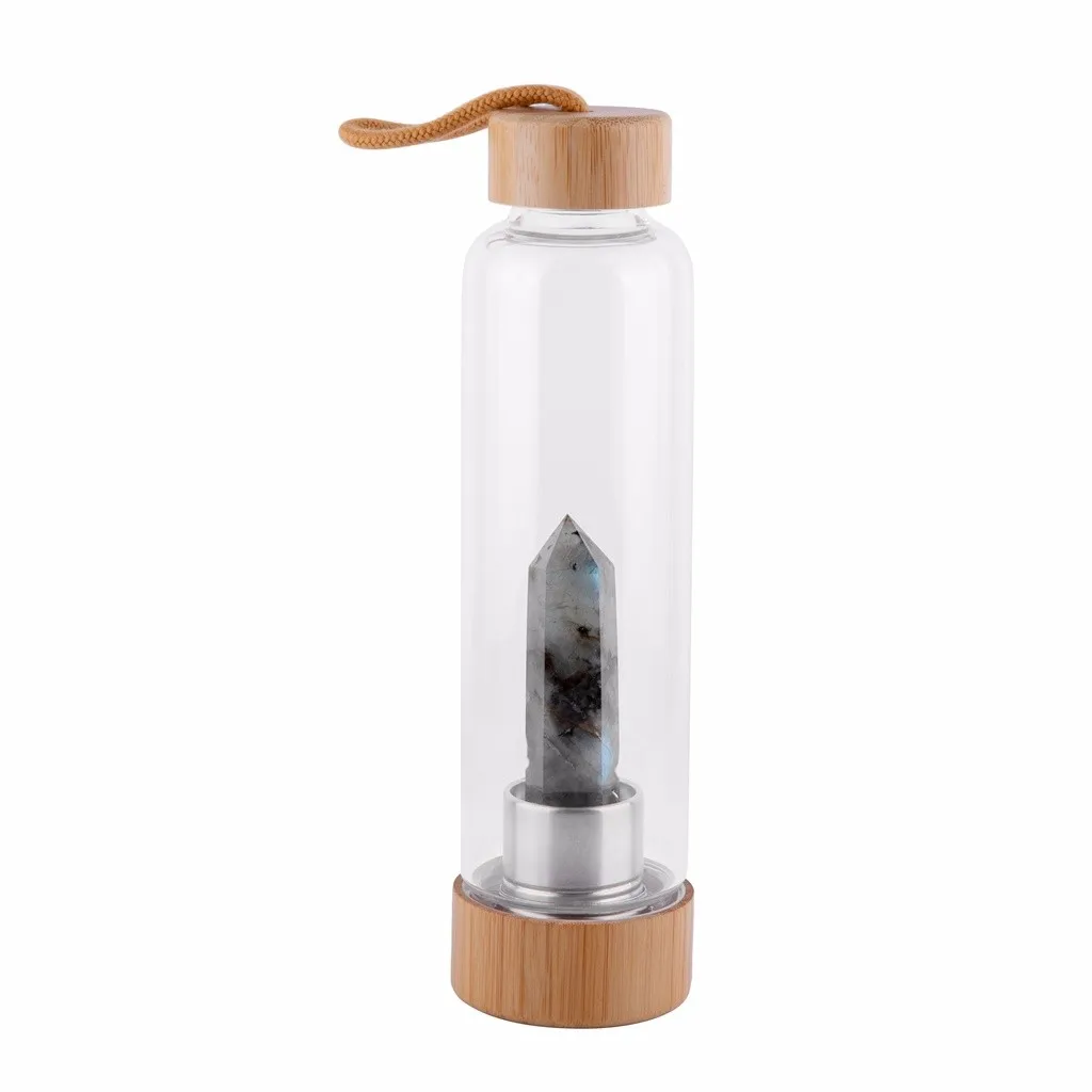 Drop Shipping Natural Crystal Water Bottle Point Healing Obelisk Wand Elixir Quartz Crystal Glass Water Bottle Wooden Cup Cover|Water Bottles| - AliExpress