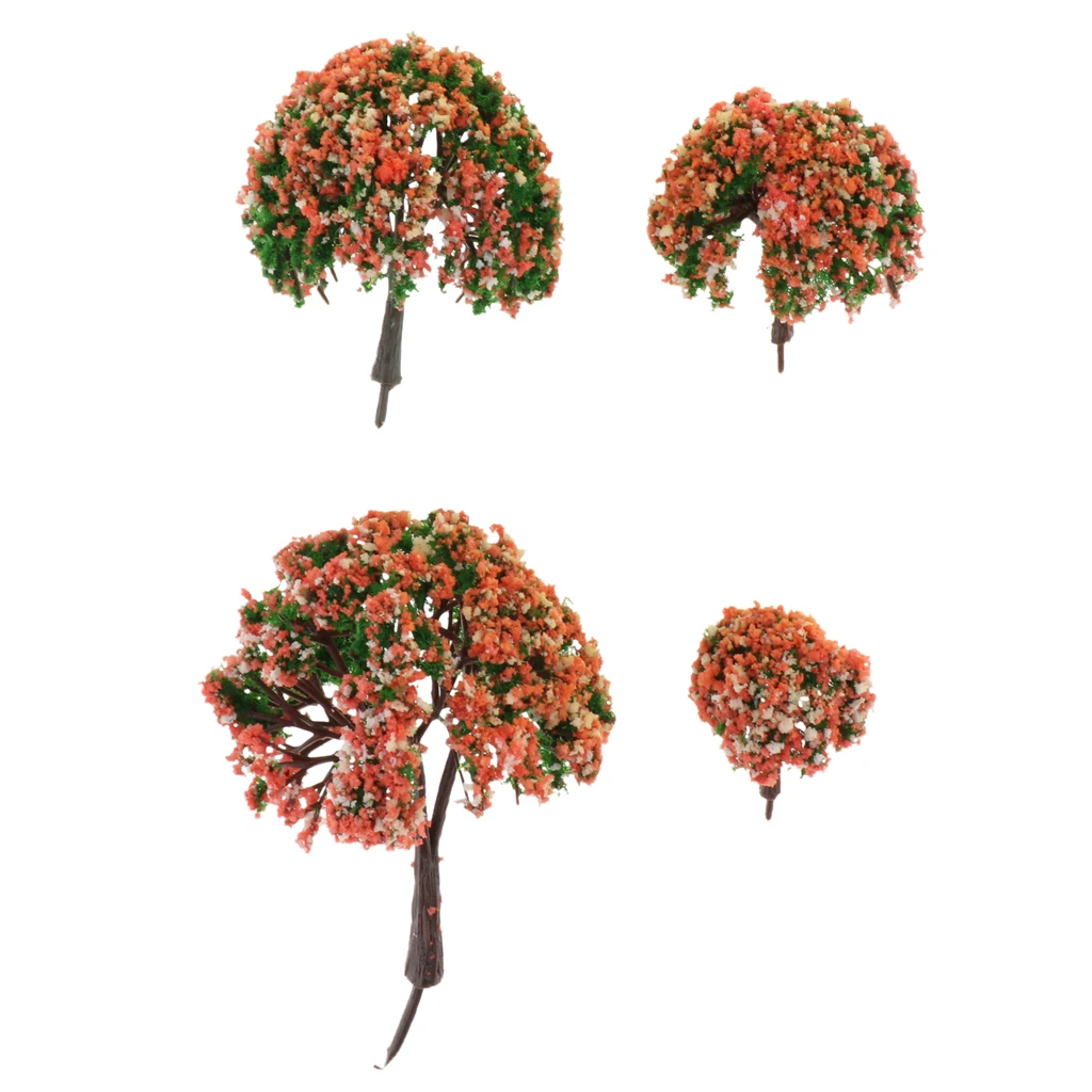 4pcs Railroad Landscape Sand Table Model Trees Miniature Scenery Layout 1.6- 3.94 Inch