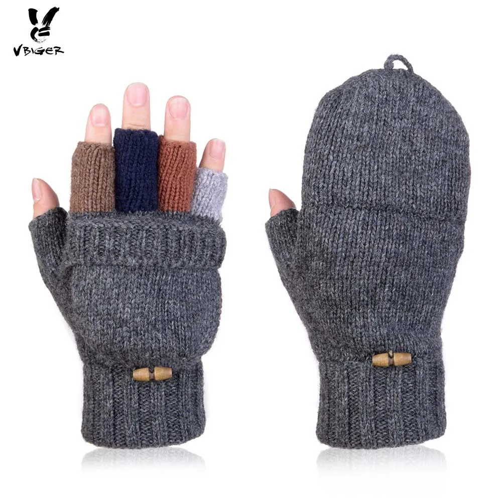 Vbiger Unisex Wool Knitted Fold Back Gloves Winter Warm Mittens
