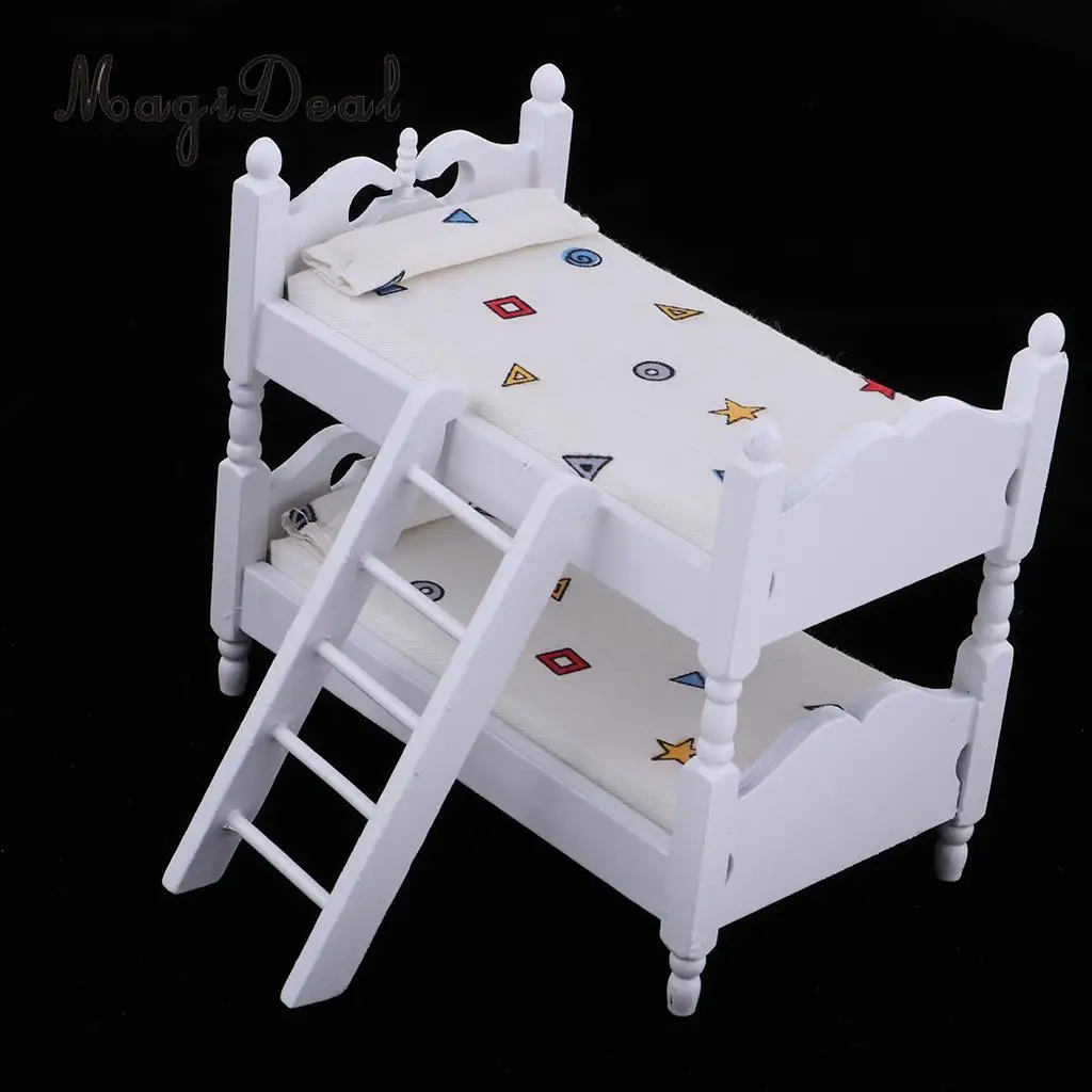 1/12 Scale Lovely Dollhouse Miniatures Kids Bedroom Furniture Bunk Bed White