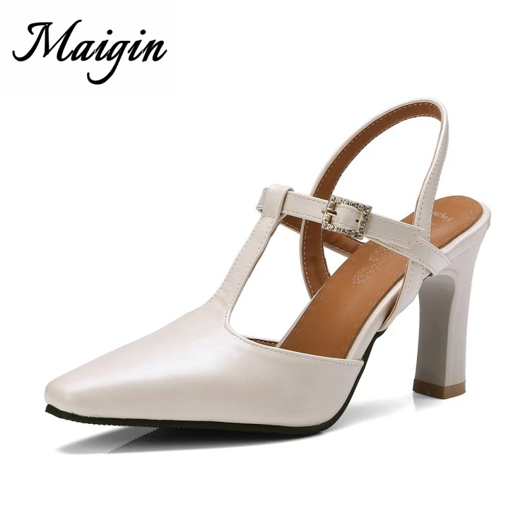 Maigin Fetish High Heels Women Pumps 2018 Square Toe Party Stiletto Shoes Sexy T-strap Crystal Footwear Slingback Female Shoes