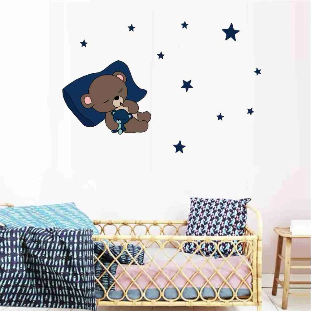 

cute bear wall sticker bear sleep on the moon stars wall decals for nursery children room decor kids girl gift