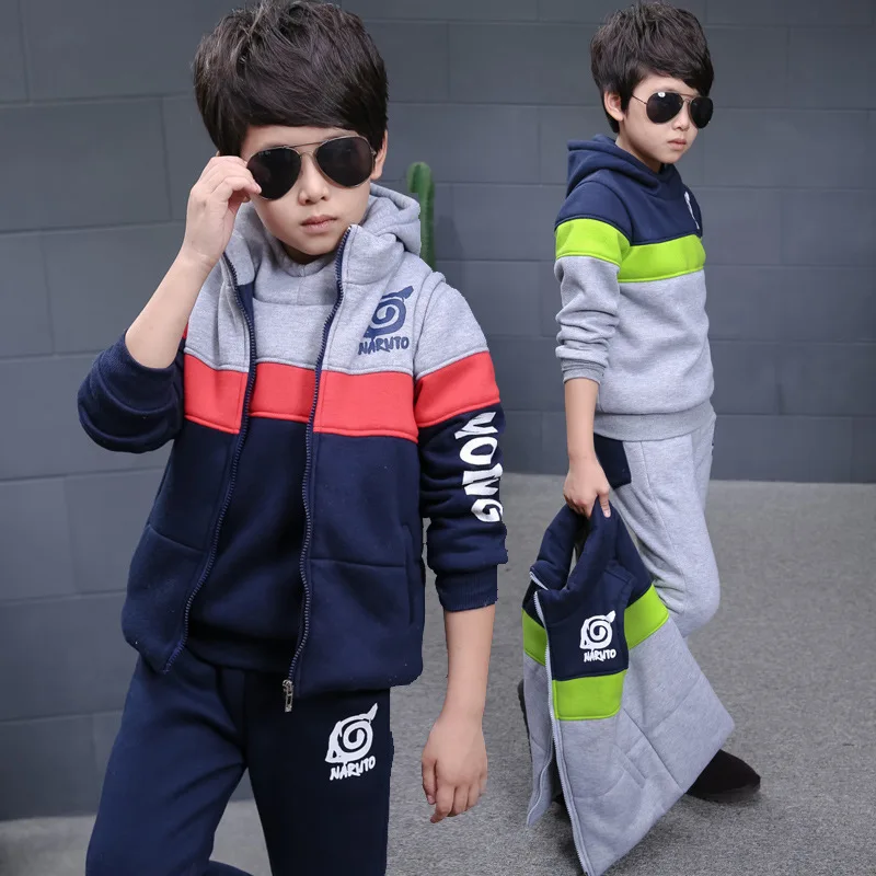 

2016 Winter kid boy thickening Huoying David clothing sets children fashion stripe streetwear three piece suit