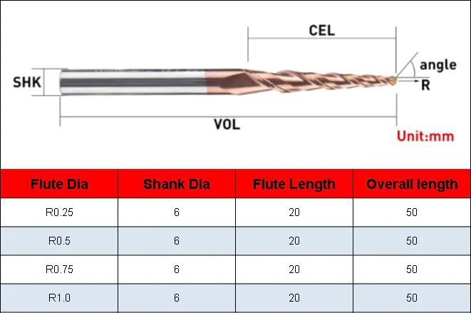 UCHEER 1 шт. 4 мм 6 мм со скошенным шариковым наконечником Концевая мельница Вольфрам прочные, покрытые карбоном конус cnc фрезерные деревообрабатывающие станки Гравировальный Бит