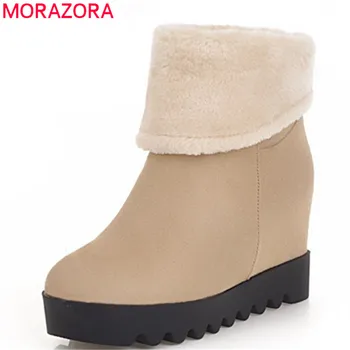 

MORAZORA 2020 newest winter keep warm snow boots round toe fashion platform boots solid colors shoes ladies ankle boots