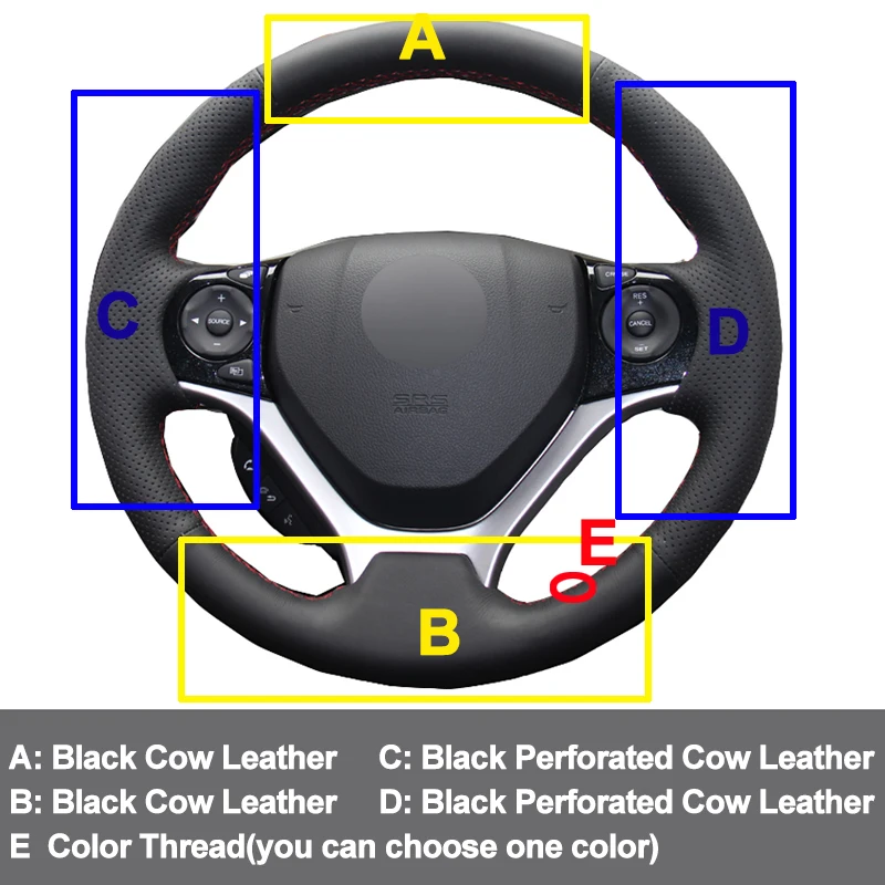 Ручная швейная крышка рулевого колеса автомобиля Volant верхний слой коровья кожа Funda Volante для Honda Civic 9 2012 2013
