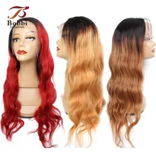 BOBBI коллекция 1B 27 Омбре медовый блонд 4x13 кружева передние человеческие волосы парики предварительно сорванные индийские волнистые волосы не Реми