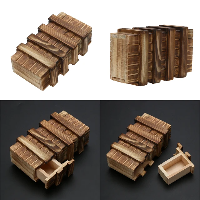 Wooden Puzzle Box With Secret Wood Drawer Magic Compartment Brain