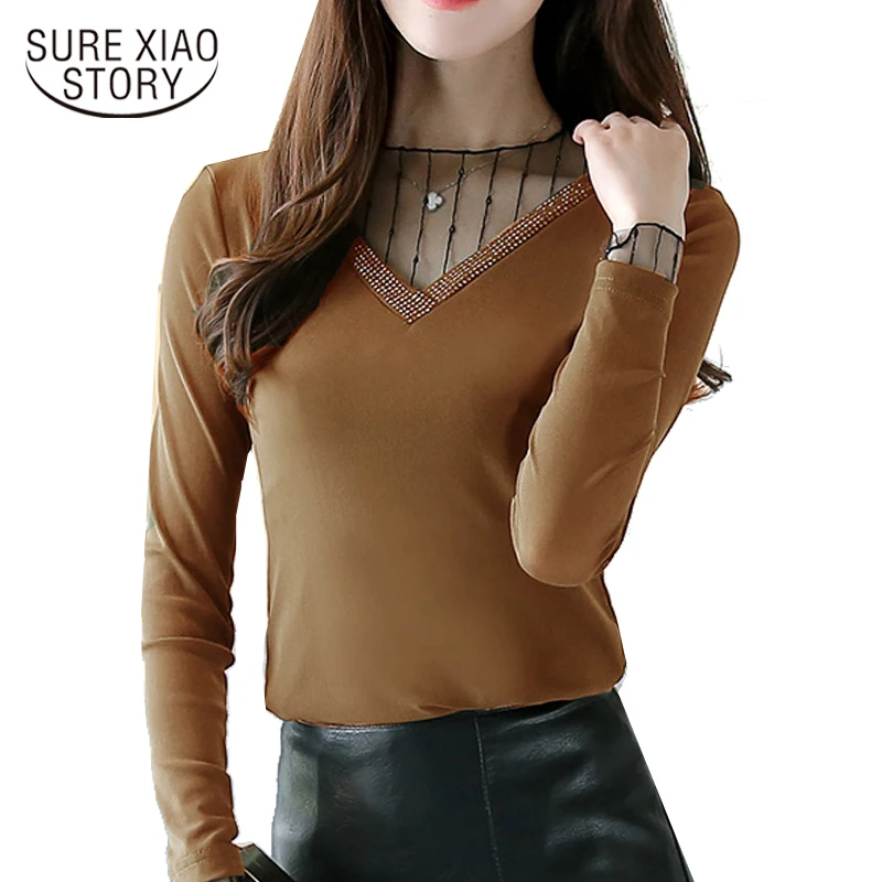 

2017 New Slim long Sleeve Shirt Casual office Lady Tops Fashion lace Women Blouses C929 30