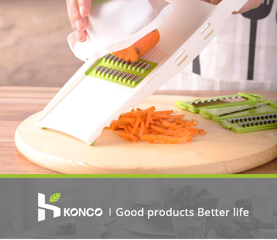 KONCO 5 в 1 Мандолина Slicer Инструменты для нарезки, овощей и фруктов Chooper с 5 Нержавеющая сталь лезвие, картофелечистка Кухня инструменты