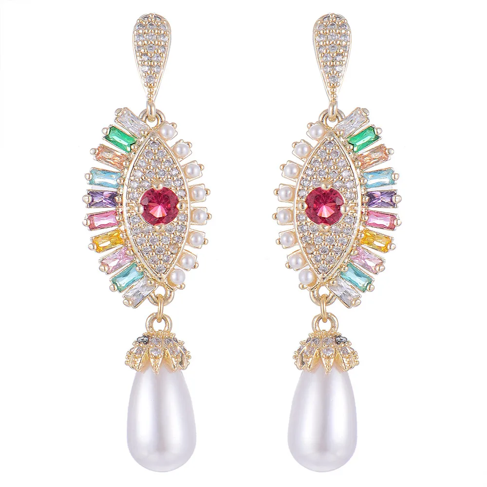 

SisCathy Luxury Multicolor Cubic Zirconia Earrings For Women Elegant Pearl Pendant Drop Earrings korean boho Jewelry Gifts