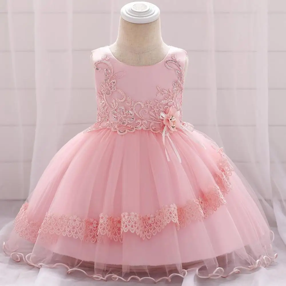 

2019 Summer Baby girl Dress Newborn Christening Gown Pink Full Moon First Birthday Party Baby Lace flower Clothing Tulle Toddler