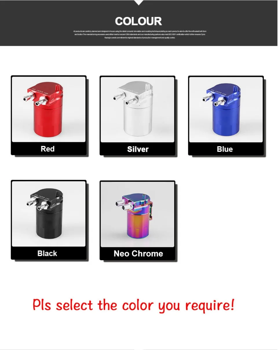 Универсальный озадаченный алюминиевый маслоуловитель резервуар/масляный бак с 9 мм и 15 мм фитингами и масляный щуп OCC024