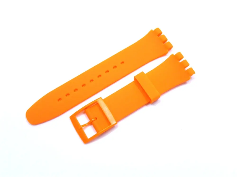 XBERSTAR 16 мм 17 мм 19 мм 20 мм силиконовый резиновый ремешок для часов Swatch Пряжка Ремешки для наручных часов браслет красочные ремешки - Цвет: Orange