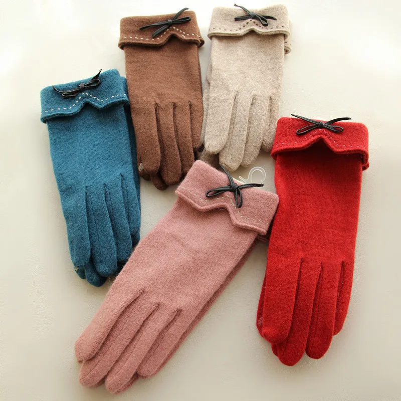 Для женщин модные однотонные зимние милые теплые кашемировые девушка бантом мягкие удобные повседневные женские Лоскутные перчатки