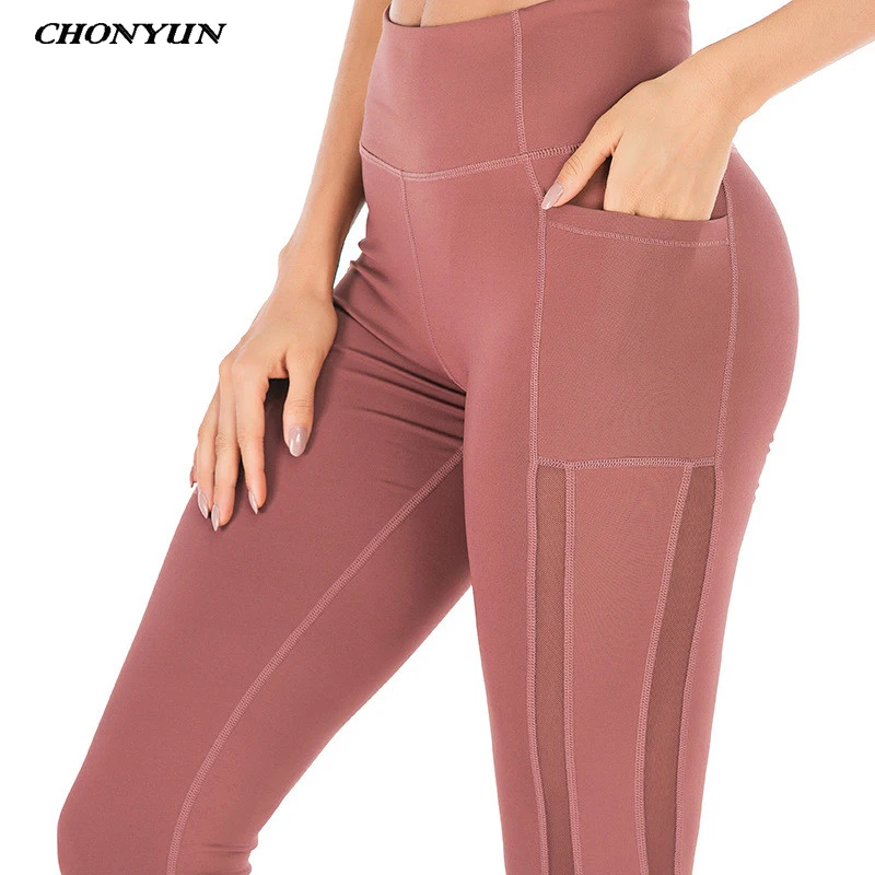 

Women Seamless Leggings High Waist Yoga Pants Pocket Mesh Stitching Scrunch Leggings Push Up Tummy Control Fitness Sport Pants