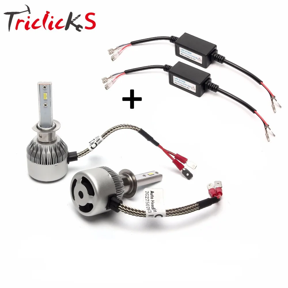 

Triclicks H1 Imported Flip Chips LED No Error Canbus Headlights 6000K Hi/Lo Headlight Bulbs+2x Decoder+2x Dustproof Dust Covers
