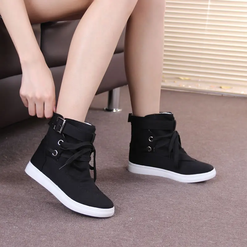Woman Autumn Boots Canvas Casual Flat Solid Sneakers Woman Ankle Boots